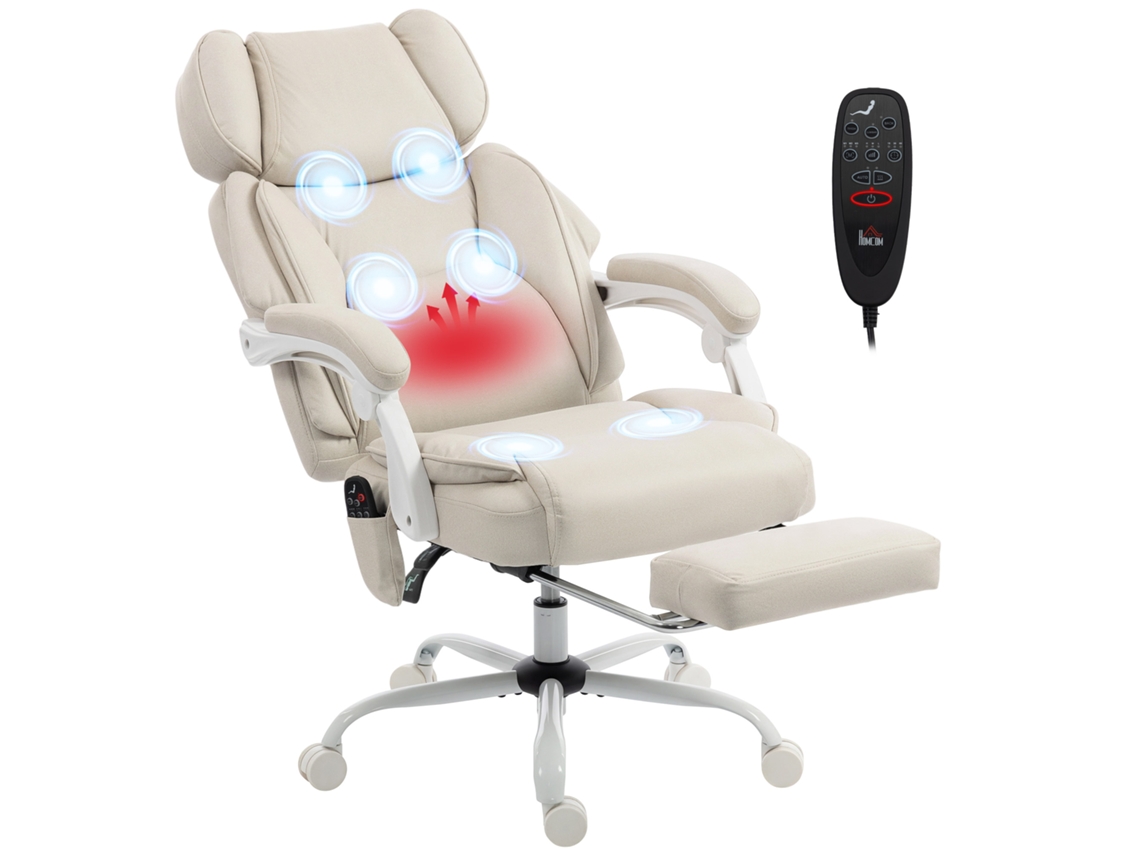 Poltrona de massagem vibratória 6 pontos, aquecimento lombar, apoio cabeça ajustável, apoio pés, reclinável | S/MARCA