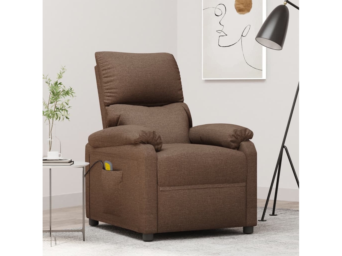 Vidaxl Poltrona De Massagens Reclinável Tecido Castanho