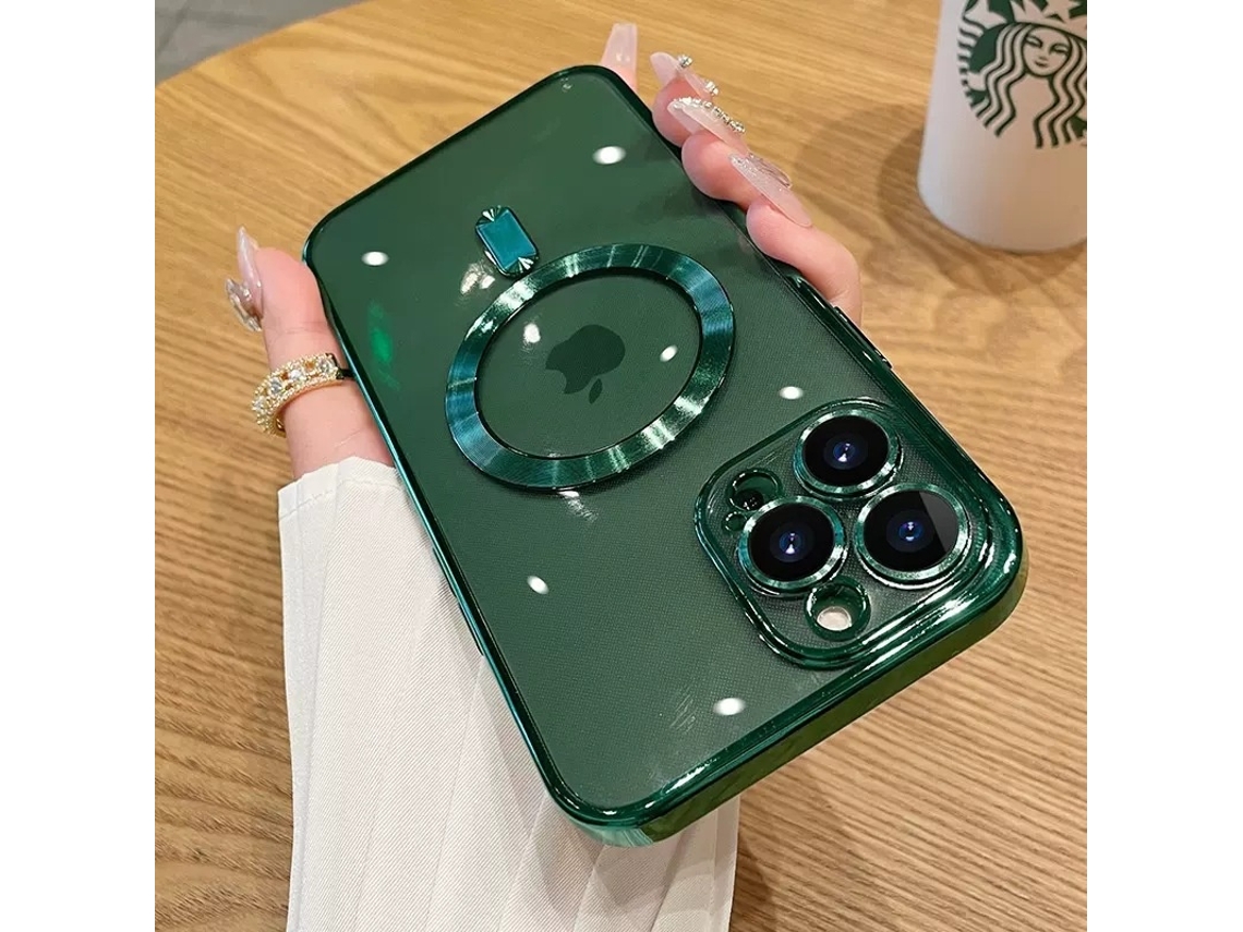 Capa Para Iphone 17 Pro Max Cangling Verde Eletrorevestida Com Película Magnética Para Lente, Transparente E Resistente A Impactos, Macia