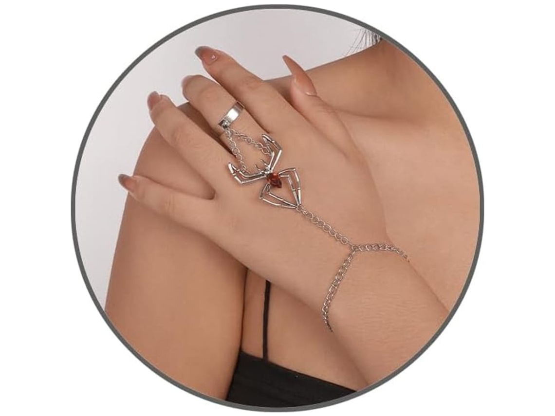 Pulseira Com Anel Aranha Para Mulheres Meninas, Pulseira De Cadeia De Mão Aranha Para Festa Halloween
