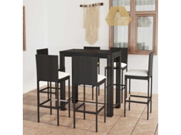 Vidaxl 7 Pcs Conjunto De Bar P/ Exterior C/ Almofadões Vime Pe Preto