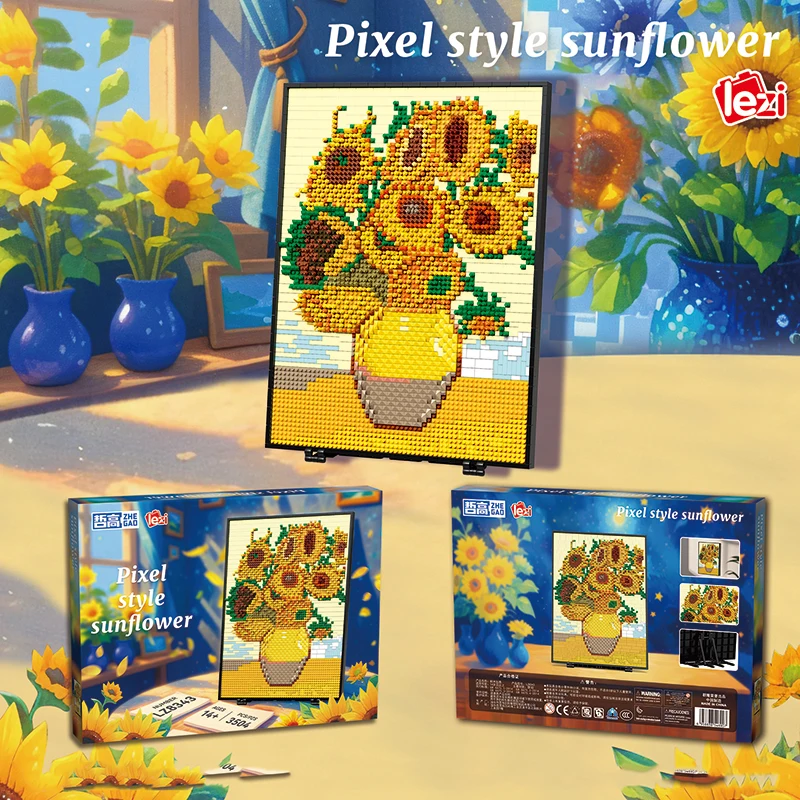 Conjunto De Blocos De Montar Van Gogh Girassol (3504 Peças), Com Moldura.