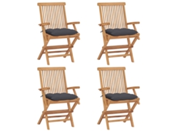 Cadeiras De Jardim C/ Almofadões Antracite 4 Pcs Teca Maciça Dkd Home Decor