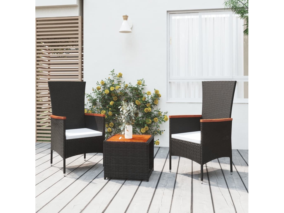 Vidaxl 3 Pcs Conjunto Lounge Para Jardim Vime Pe/acácia Maciça Preto