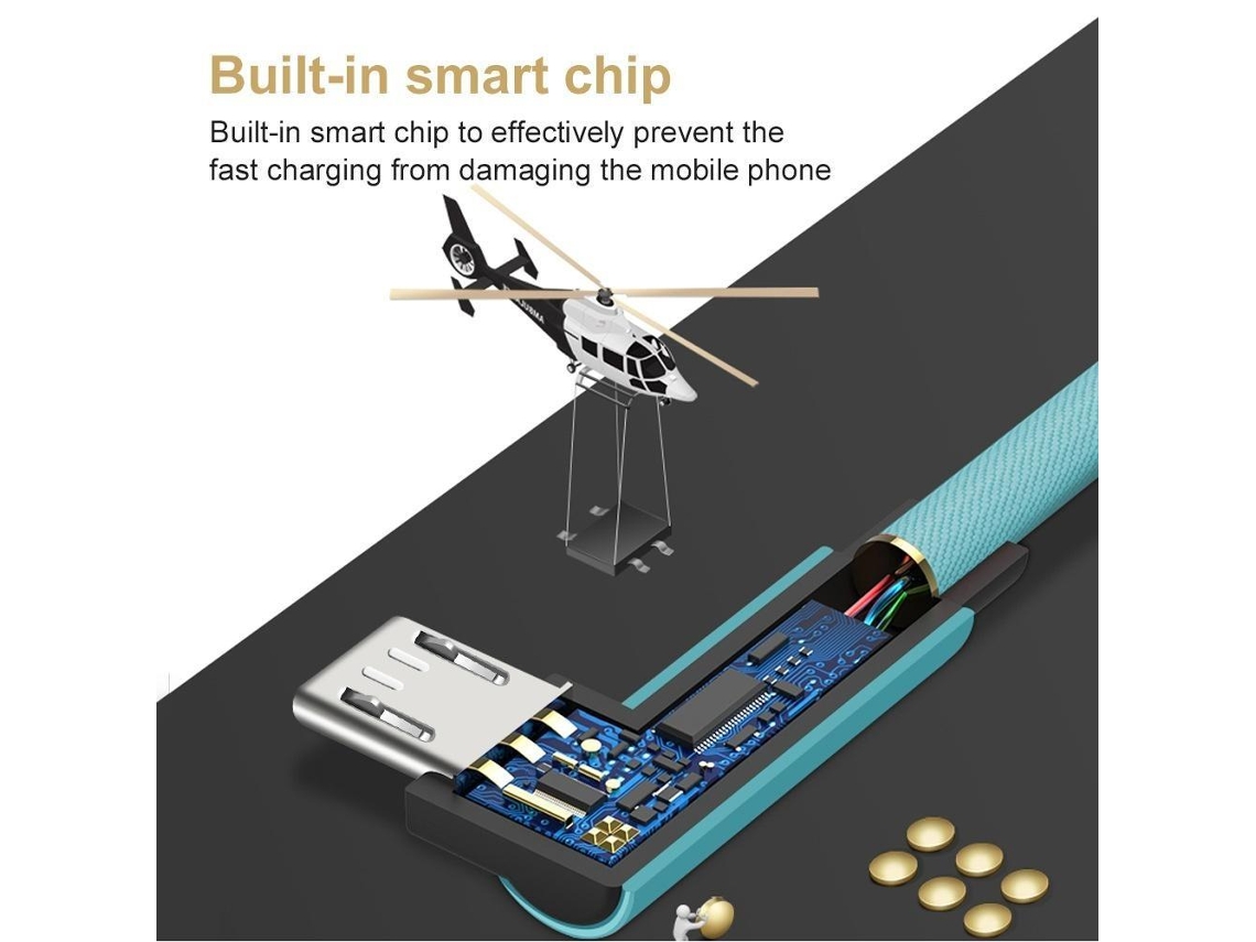 Cabo De Carregamento Angular De 90 Graus Usb A Para Usb C / Iphone Light Cinza (micro Usb) Cinza Brilvibera (micro Usb)