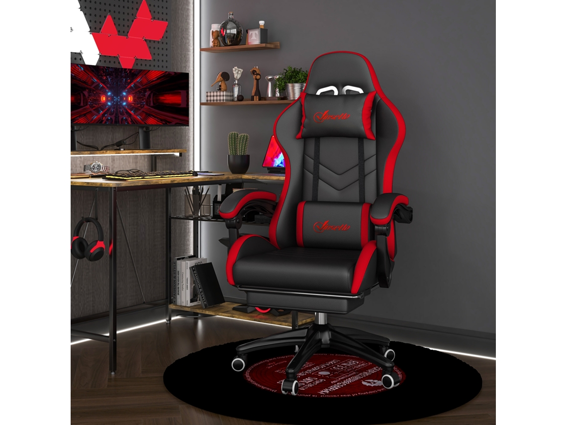 Cadeira Gamer Reclinável Com Altura Ajustável, 65x65x121-129cm, Preto E Vermelho