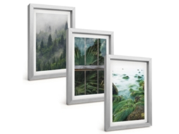 Quadros Decorativos Para Paredefloresta, Neblina, Margem De Rio, Estufa Moldura Prateada Quadros Para O Escritório Espelharte (3 Peças 20x30 Cm)