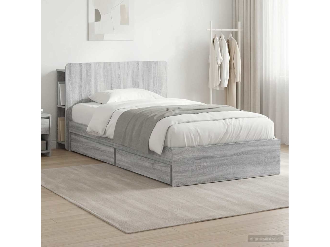Vidaxl Estrutura De Cama Com Armazenamento Sonoma Cinzento 75 X 190 Cm