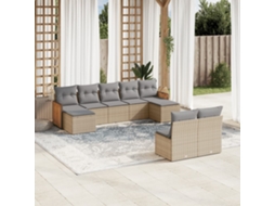 Vidaxl 9 Pcs Conjunto De Sofás P/ Jardim Com Almofadões Vime Pe Bege
