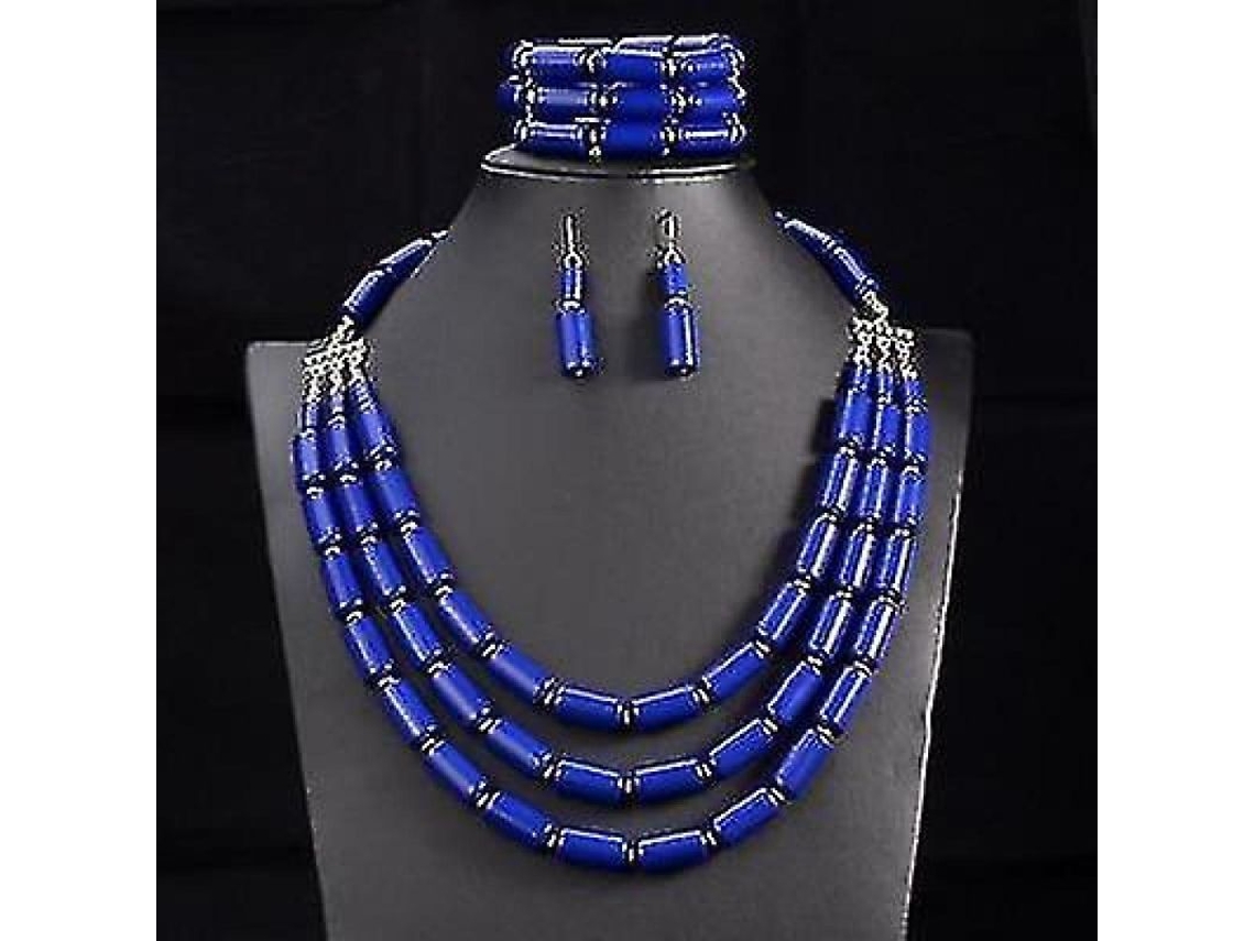 2026-juego De Joyería Para Mujer Con Collar, Pendientes Y Pulsera De Acero Inoxidable Dorado Moda Geométrica Azul