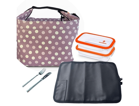 Kit de Lancheira e 2 Caixas SMARTLUNCH Pack-cubic_pinkpd_total (Pele Sintética - 18 x25 x18 Cm)