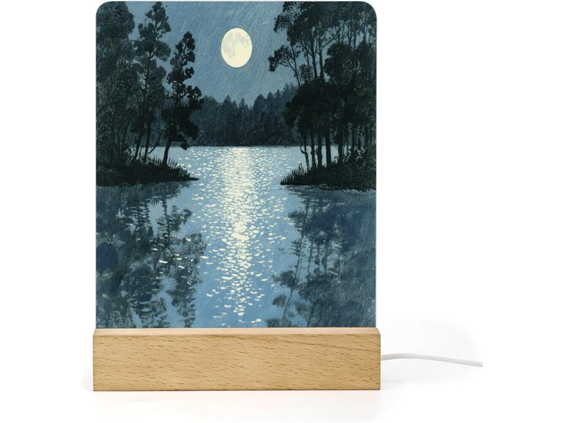 Luminária noturna de LED com efeito de luar em um lago tranquilo e base de acrílico para banheiro, corredor, quarto e sala de estar.