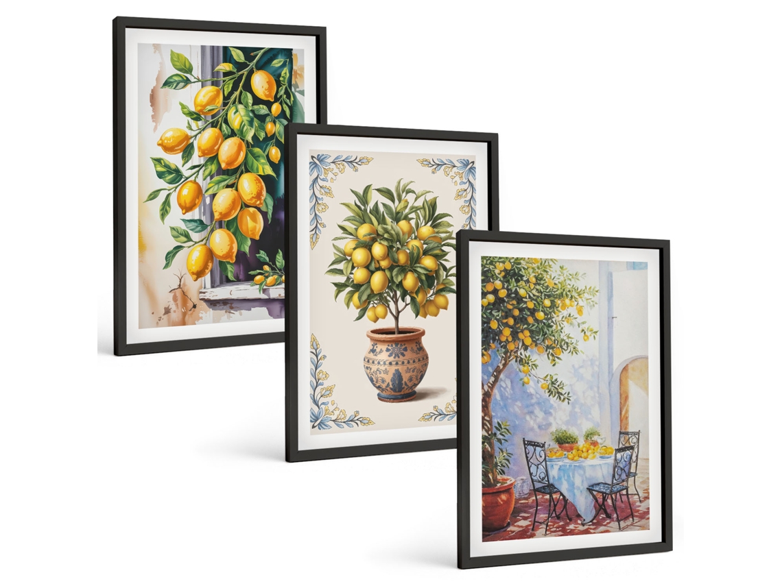 Conjunto De Pinturas Limoeiros, Frutas E Sol Espelharte (3 Peças 40x60 Cm)