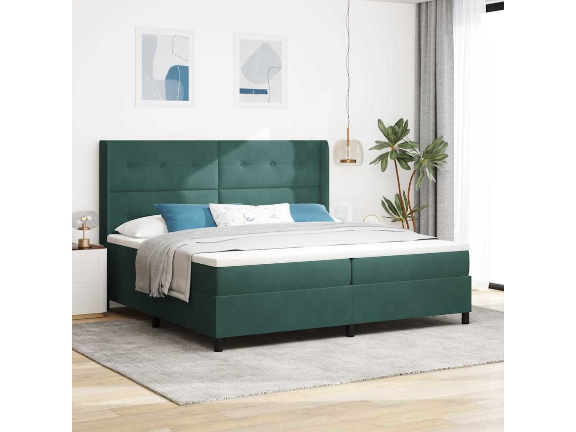 Vidaxl Cama Box Com Fitas Led Verde Escuro 200 X 200 Cm Veludo