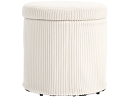 Puff com Arrumação Poliéster, Espuma e Aço Cor Creme Branco Ø40x41 cm Homcom