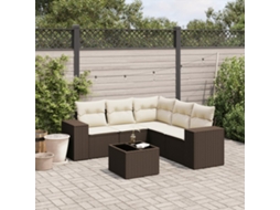 Vidaxl 6 Pcs Conjunto De Sofás Jardim C/ Almofadões Vime Pe Castanho