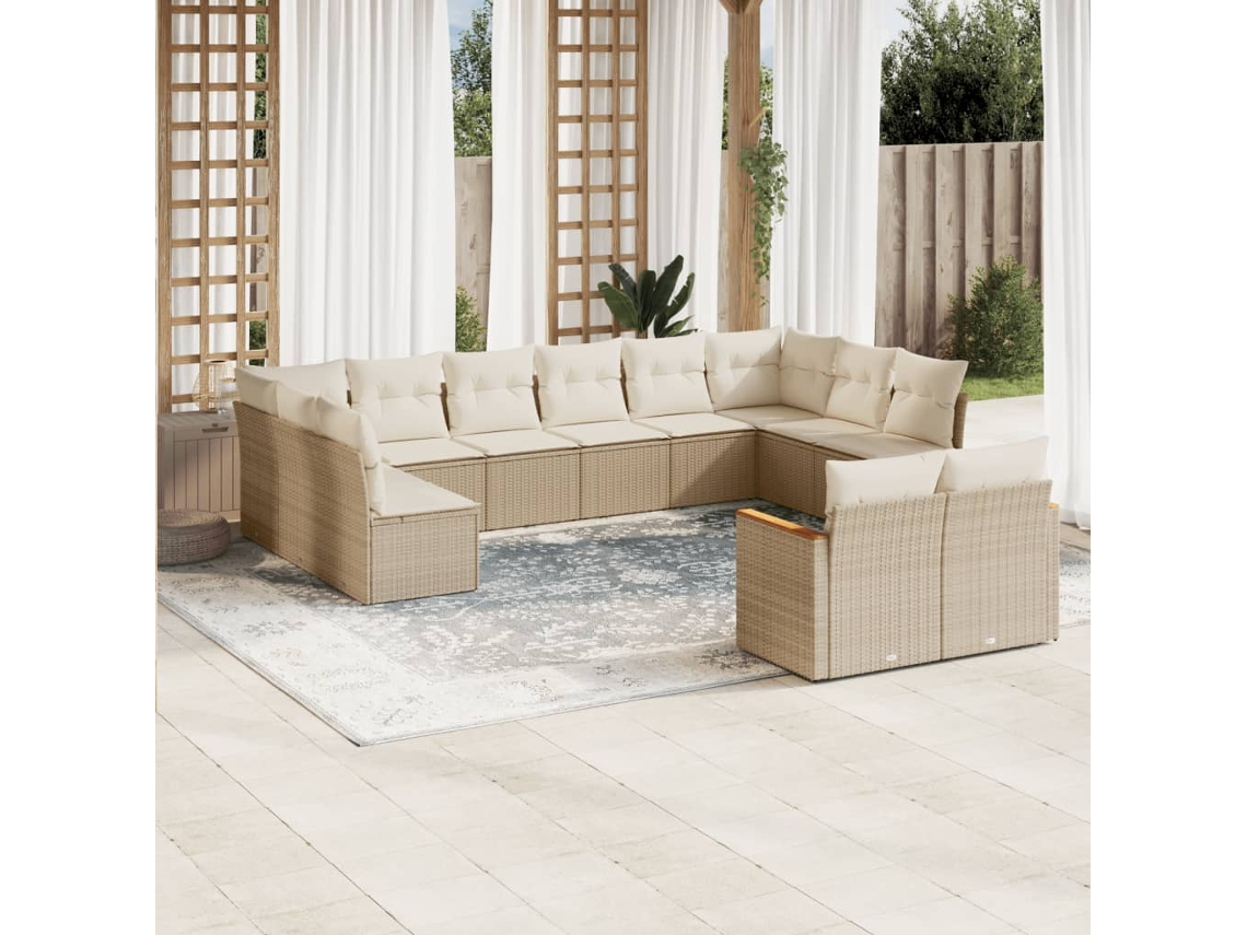 Conjunto de 12 Sofás para Jardim com Almofadões Vime Pe Bege Dkd Home Decor