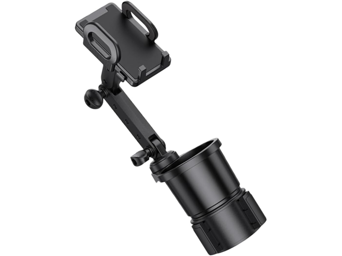 Suporte Para Celular Veicular Com Porta-copos Em Abs E Pc, Preto
