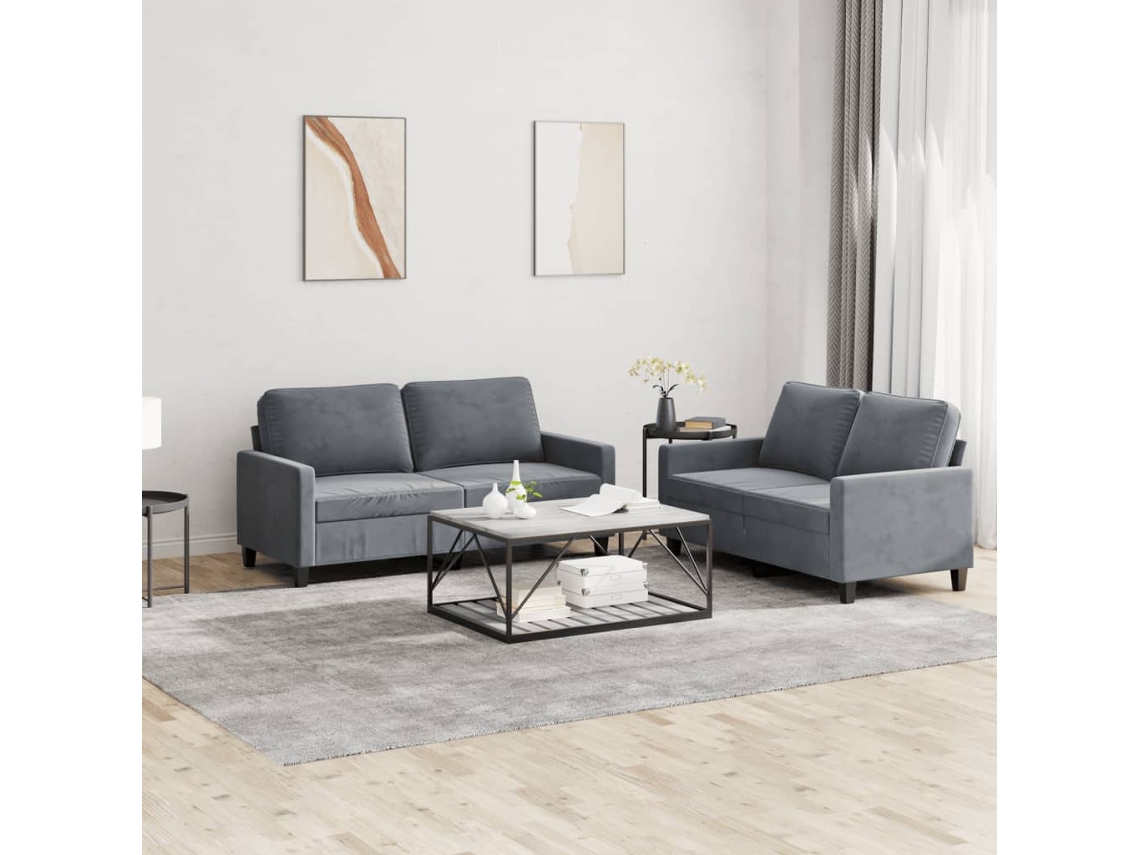 Vidaxl 2 Pcs Conjunto De Sofás Com Almofadões Veludo Cinzento-escuro