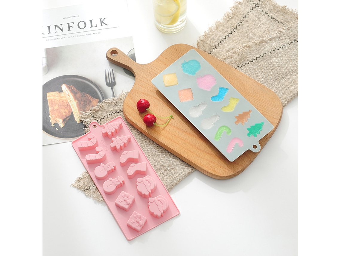 2 Psc Mini Molde de Silicone de Natal de 12 Cavidades para Fazer Sabonete Vela Doces e Muito Mais Rosa