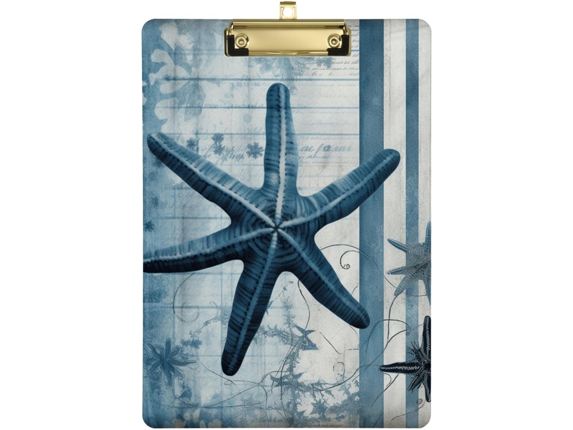 Pranchetas Retrô Náuticas Em Azul E Branco Com Prendedor Forma De Estrela Do Mar, Pranchetas De Acrílico Charmosas