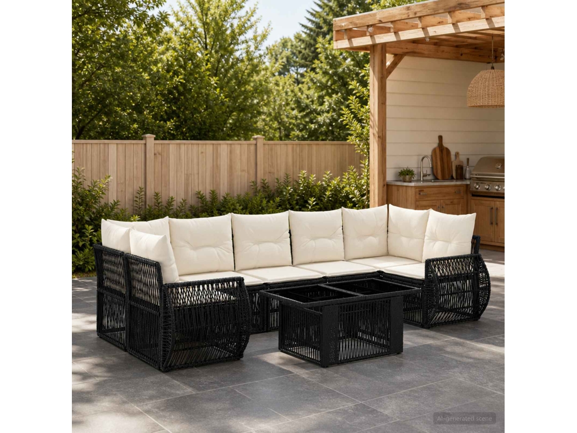 Vidaxl Conjunto De Sofá De Jardim 8 Unid. Preto E Branco Creme Vime Pe