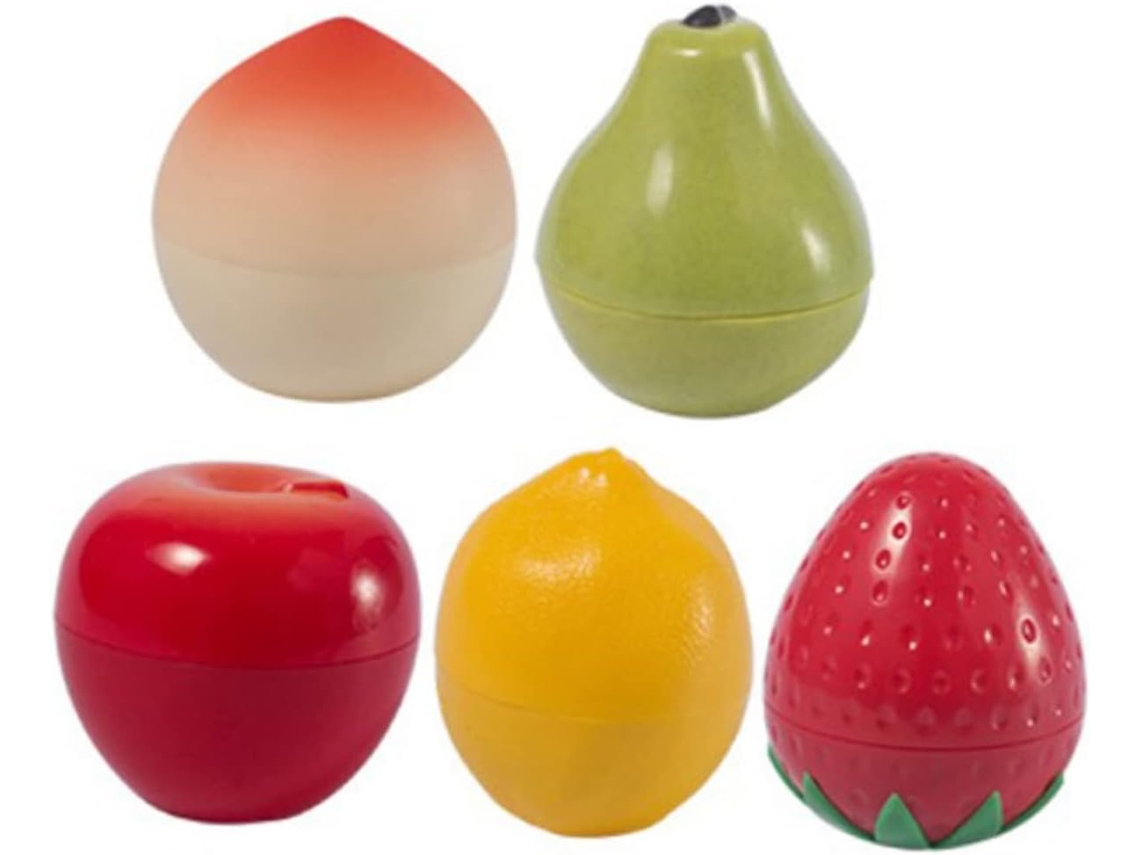 Conjunto De 5 Potes De Plástico Em Formato De Frutas Para Amostras