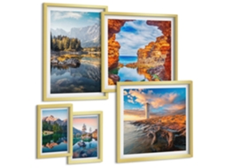 Pinturas Murais Modernas Paisagens De Verão, Rio E Prado, Flores Moldura Dourada Fotos Para O Escritório Espelharte (conjunto De 5 Imagens)