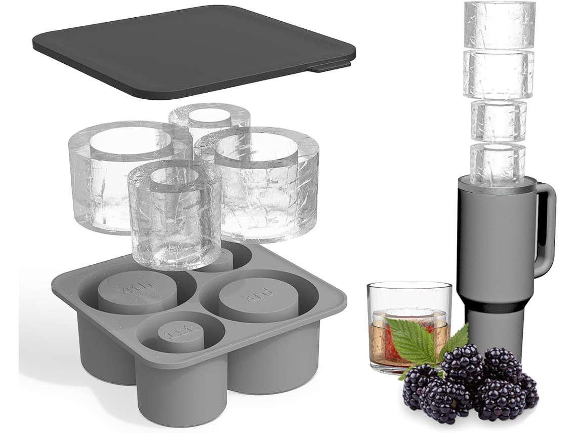 Forma De Gelo Silicone Com Tampa Para Copo Stanley, Forma De Gelo Cilíndrica Para Freezer, Livre De Bpa, Pode Ser Lavada Na Lava, Louças(cinza), Fo