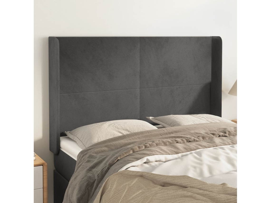 Cabeceira Cama C/ Abas Veludo 147x16x118/128 Cm Cinzento-escuro