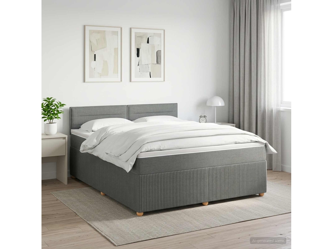 Vidaxl Cama Box Spring Com Colchão Cinzento-escuro 160 X 200 Cm Tecido