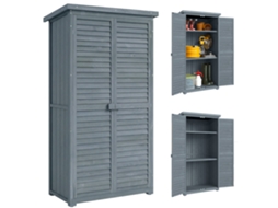 Guarda roupa Externo de Madeira com 2 Portas com Persianas e Prateleiras Internas. 87x46,5x160 Cm. Cinza Ge