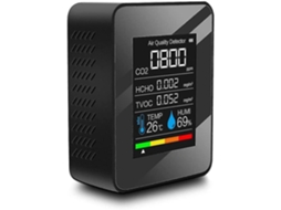 Detector multifuncional de qualidade do ar, dióxido de carbono, CO2, TVOC, HCHO e medidor Slowmoose (preto)