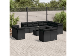 13 Pcs Conjunto De Sofás De Jardim Com Almofadões Vime Pe Preto Dkd Home Decor