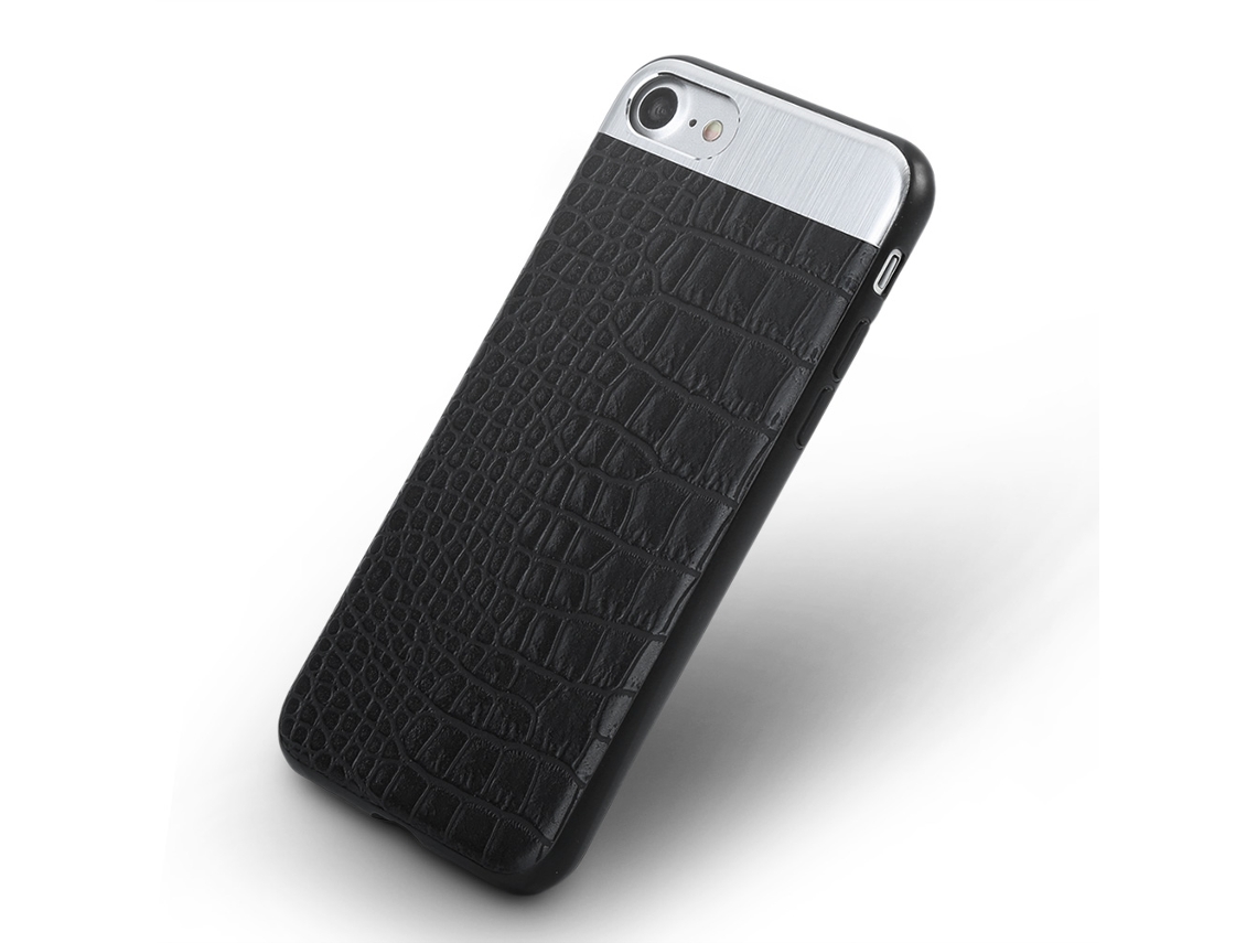 Capa de Telefone iPhone 7 padrão crocodilo preta em PU e PC EOOCOO