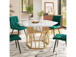 Mesa Hexagonal Imitação Mármore Estrutura Metálica Design Simples Elegante Sala Sala De Jantar Cor Dourada