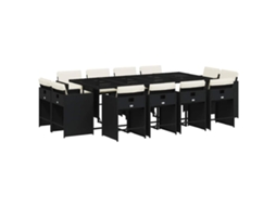 Conjunto de 13 Jantar para Jardim com Almofadões Vime Pe Preto MAISON EXCLUSIVE
