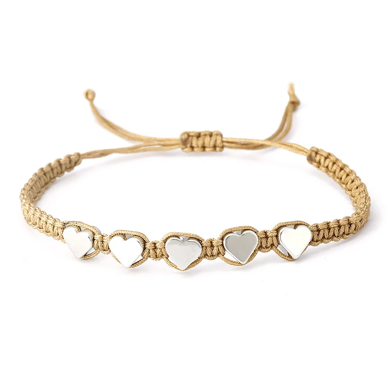 Pulseira Artesanal com Pingente de Miçangas Trançadas, Adequada Tanto para Homens Quanto para Mulheres. MDUG (coração)