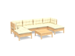 Conjunto de 7 Lounge de Jardim com Almofadões Cor Creme Pinho MAISON EXCLUSIVE