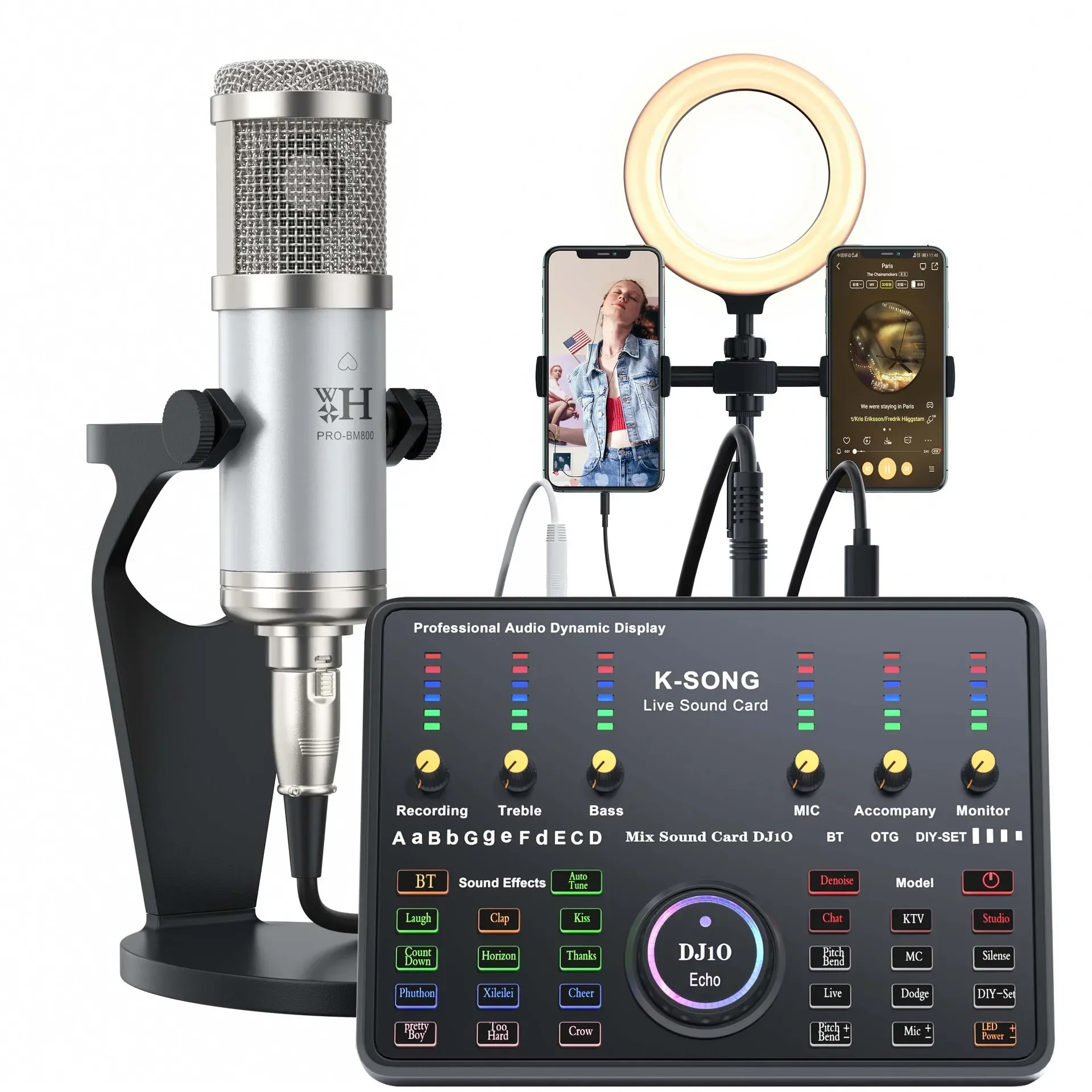 Kit de Placa de Som Microfone Condensador de Estúdio MDUG (prateada Quadrada)