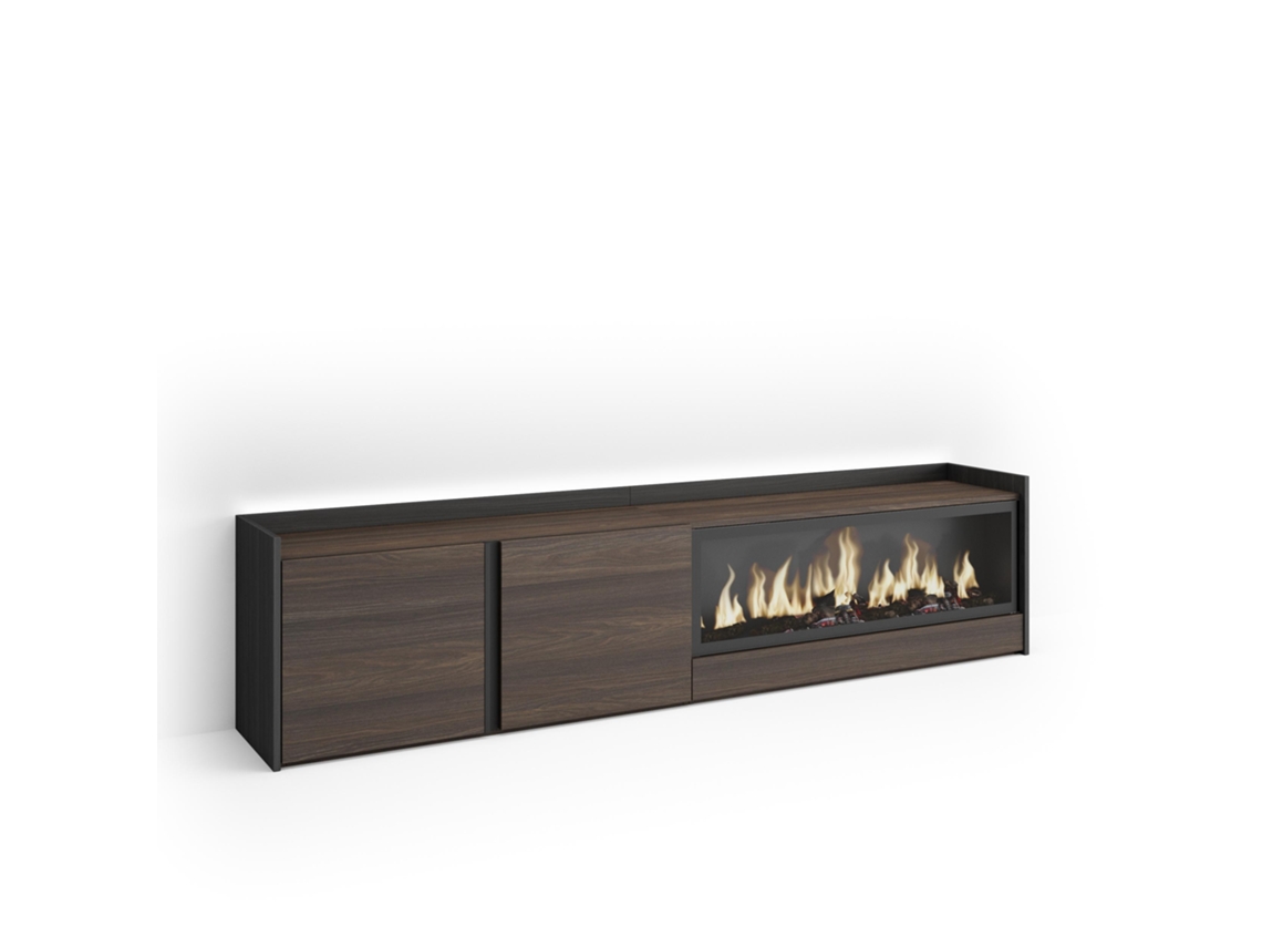Móvel De Tv, 212x35x50cm, Para Televisores Até 80", Lareira Eléctrica Xxl, Led, Carvalho Escuro E Preto