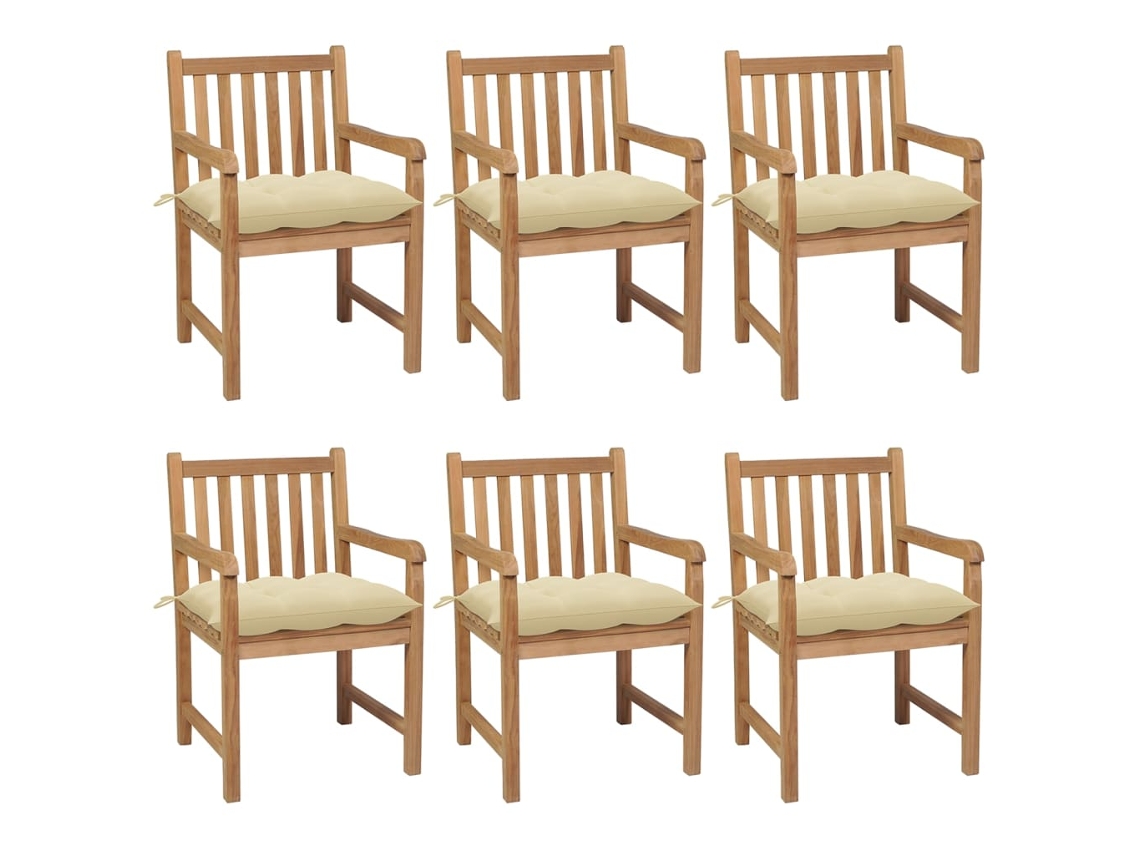 Vidaxl Cadeiras De Jardim C/ Almofadões Branco Nata 6 Pcs Teca Maciça