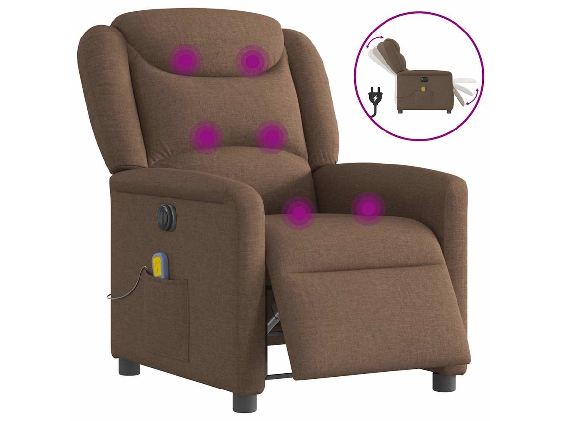 Vidaxl Poltrona De Massagens Reclinável Elétrica Tecido Castanho