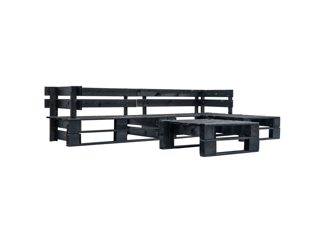 Vidaxl Sofás De Paletes Para Jardim 4 Pcs Madeira Preto