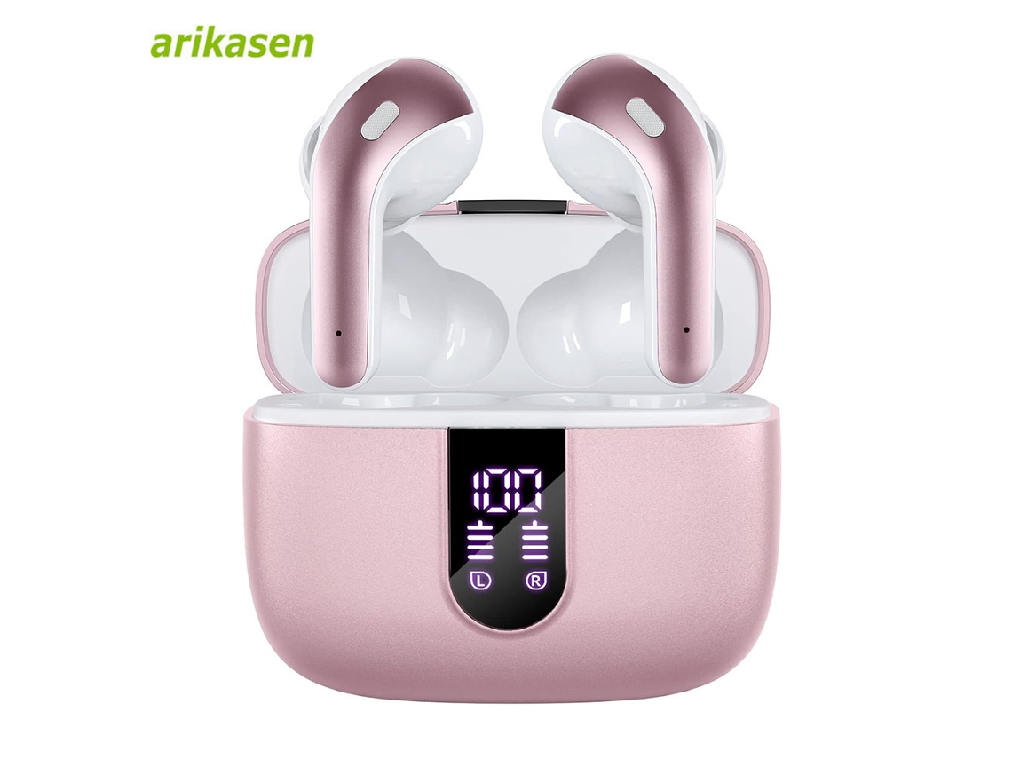 Fones de Ouvido Bluetooth Sem Fio, À Prova D'água, com Microfone, Cancelamento de Ruído e Bateria com Duração de 52 Horas. MDUG (rosa B)