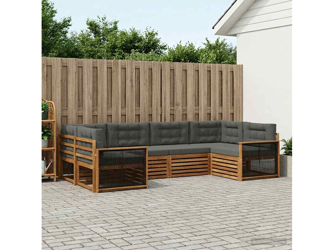 Vidaxl Conjunto De Sofás Para Exterior 6 Unid. Natural E Antracite