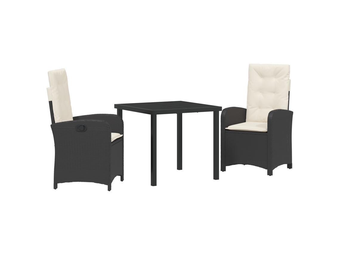 Conjunto 3 De Jantar De Jardim Com Almofadas Vidaxl De Rattan Preto
