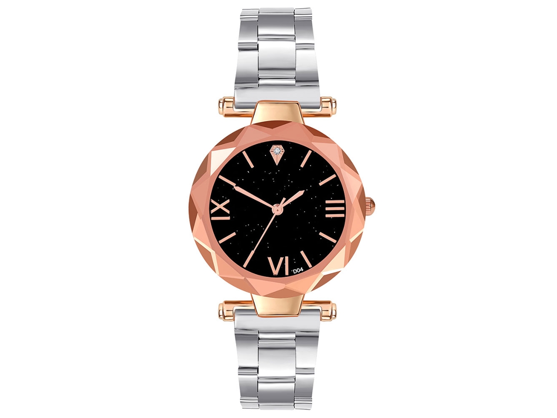 Relógio de Pulso Feminino Quartz com Números Romanos Pulseira de Aço Prata