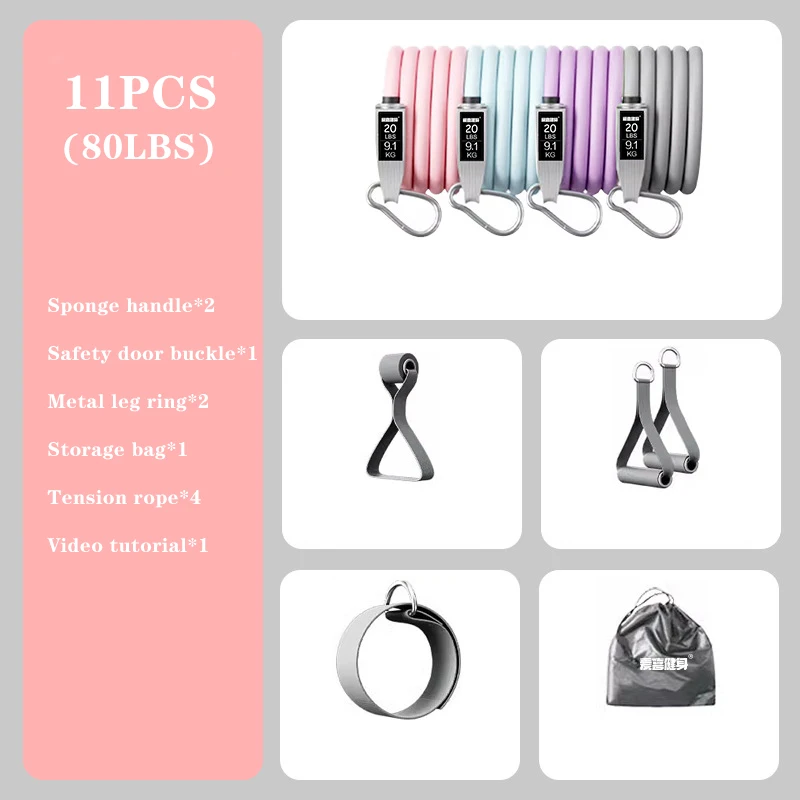 Conjunto De 11 Faixas De Resistência Para Fitness, Pilates E Ioga (total De 80 Libras).
