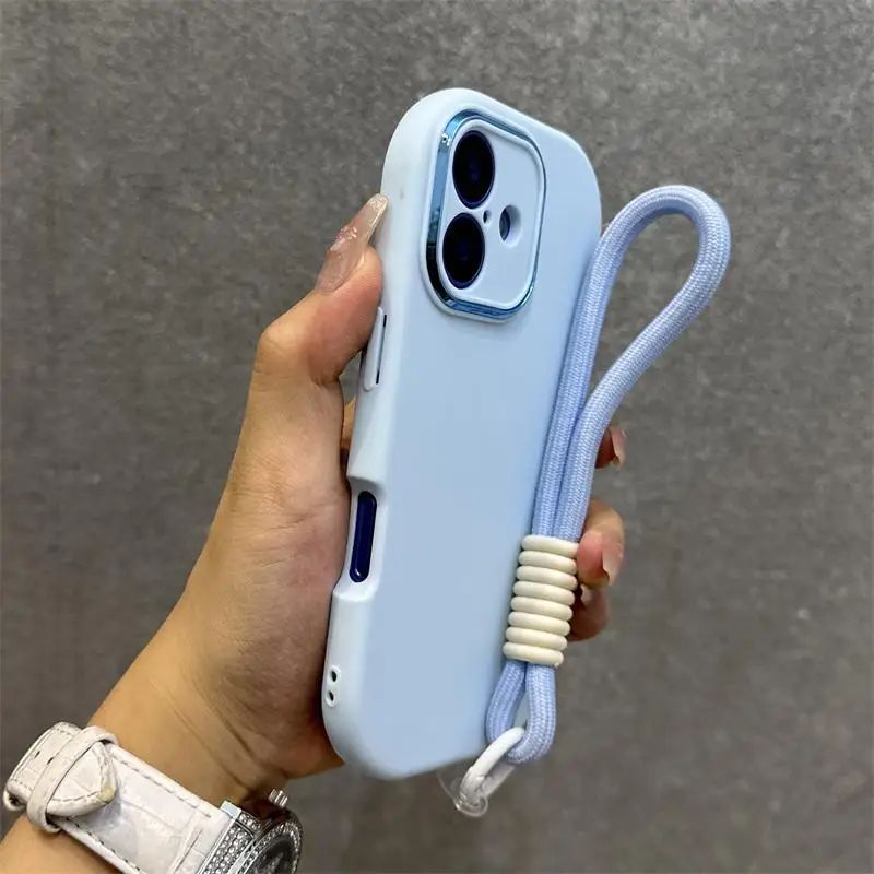 (azul 13) Capa De Celular De Silicone Macio Com Cordão E Moldura Protetora.